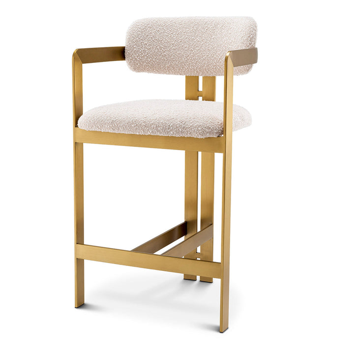 Counter Stool Donato Brushed Brass Finish Boucl&Eacute; Cream Furniture Eichholtz