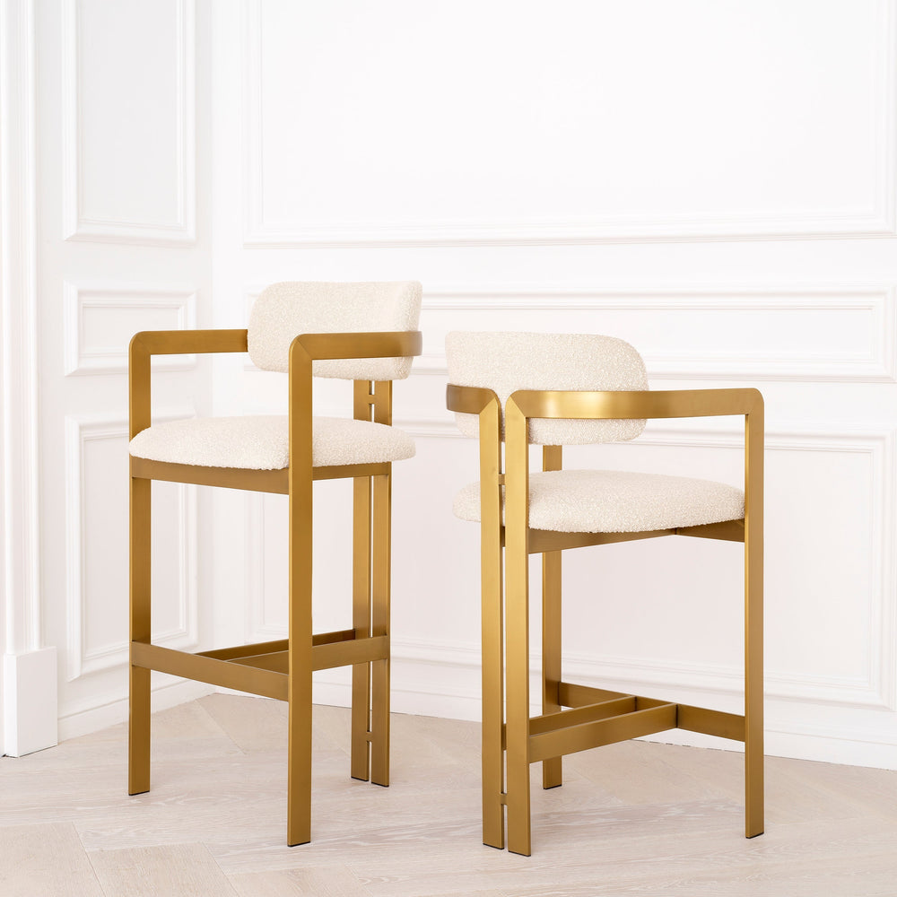 Counter Stool Donato Brushed Brass Finish Boucl&Eacute; Cream Furniture Eichholtz