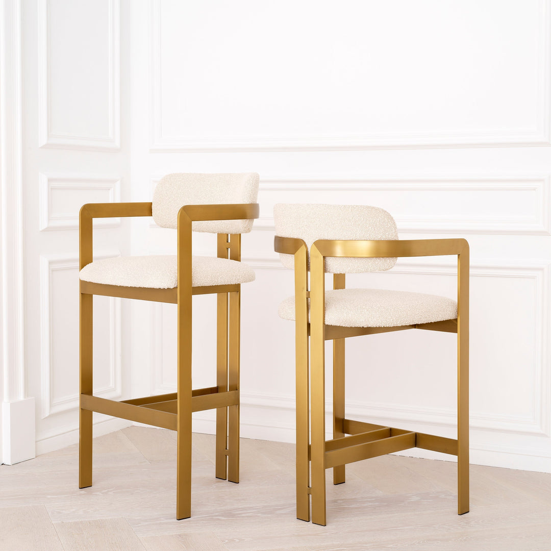 Counter Stool Donato Brushed Brass Finish Boucl&Eacute; Cream Furniture Eichholtz
