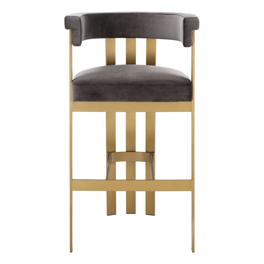 Bar Stool Clubhouse Brushed Brass Finish Savona Grey Velvet Furniture Eichholtz
