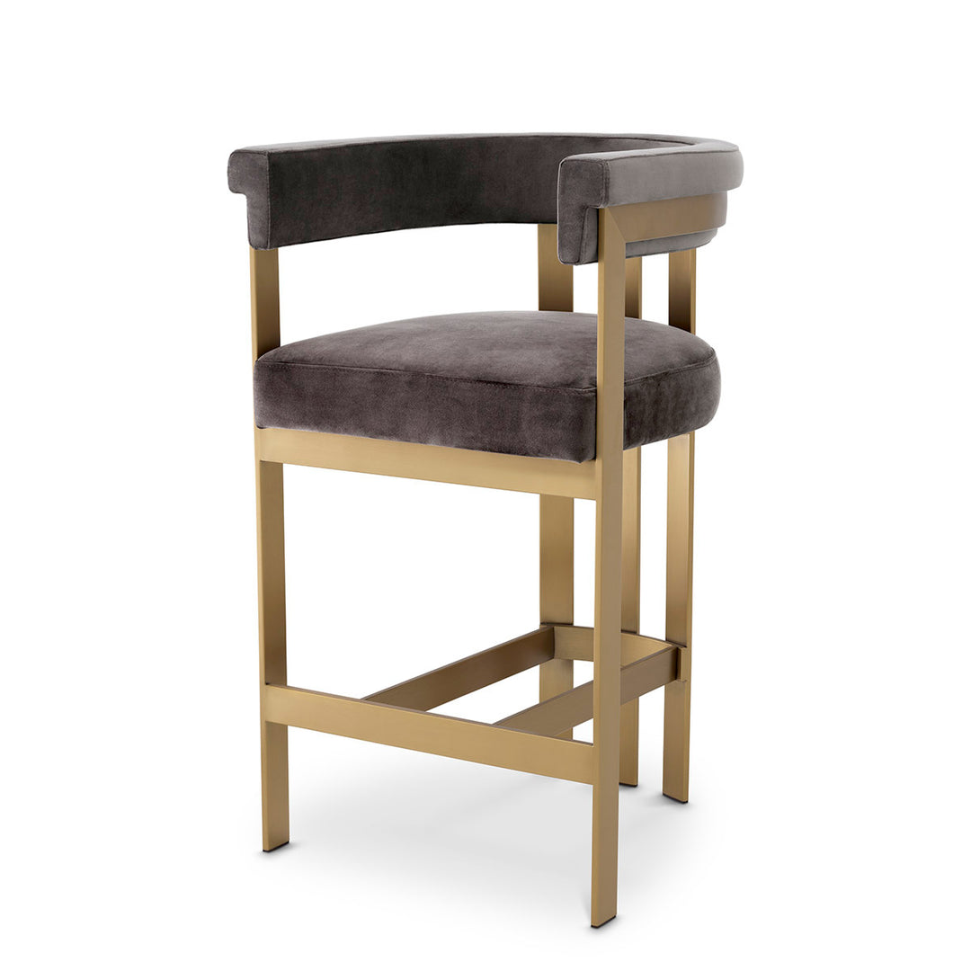 Counter Stool Clubhouse Brushed Brass Finish Savona Grey Velvet Furniture Eichholtz