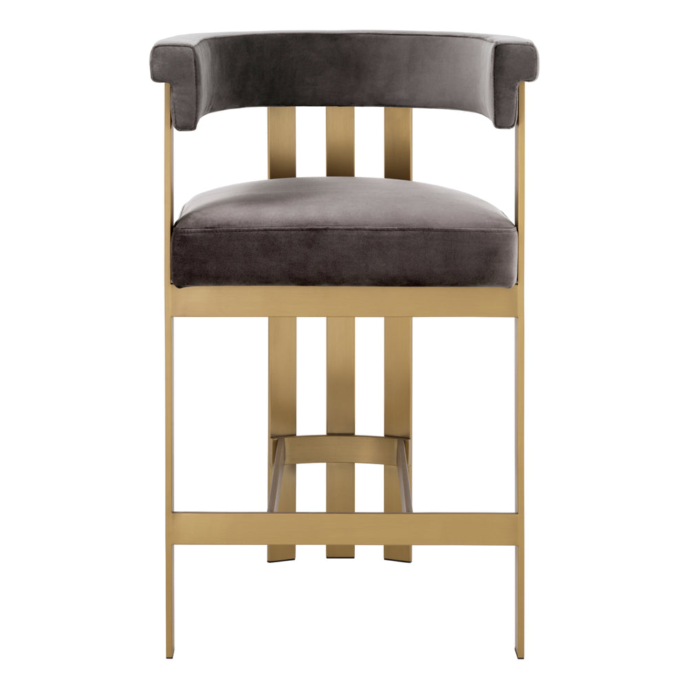 Counter Stool Clubhouse Brushed Brass Finish Savona Grey Velvet Furniture Eichholtz