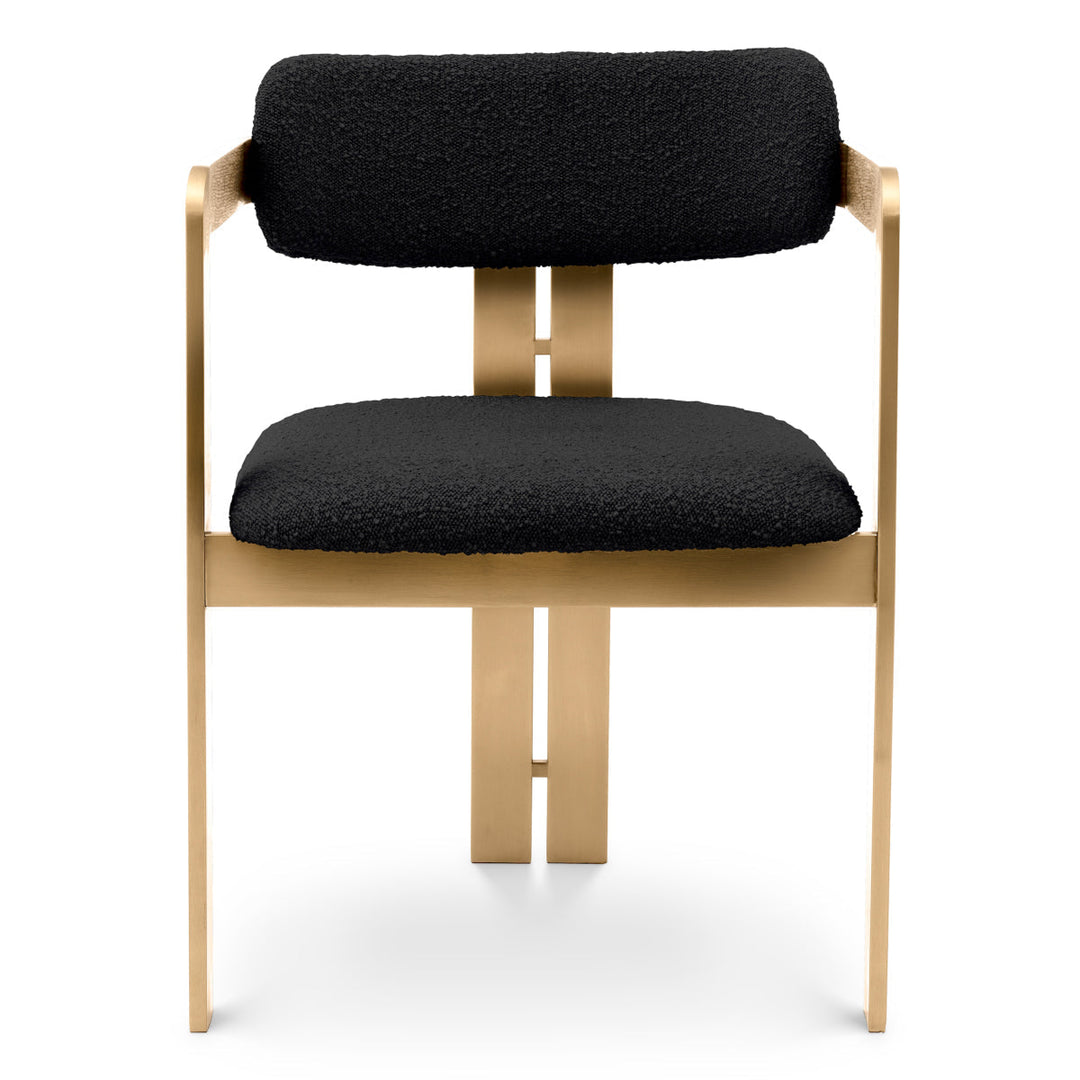 Dining Chair Donato Brushed Brass Finish Boucl&Eacute; Black Furniture Eichholtz