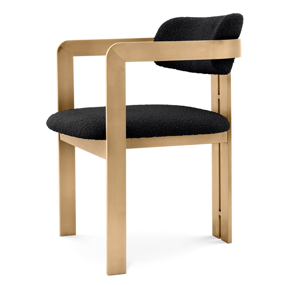 Dining Chair Donato Brushed Brass Finish Boucl&Eacute; Black Furniture Eichholtz