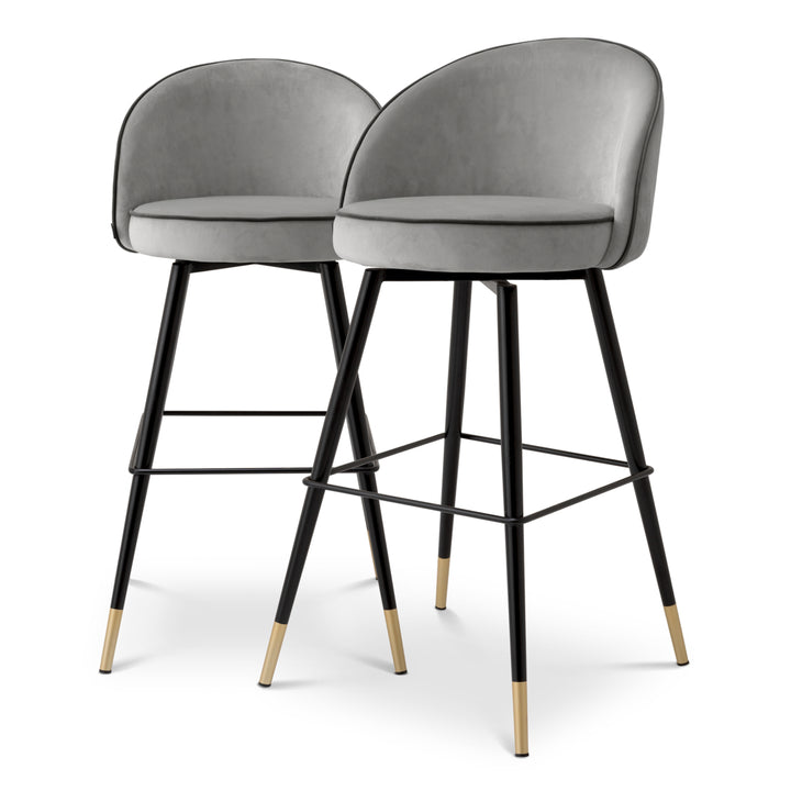Bar Stool Cooper Set Of 2 Roche Light Grey Velvet Furniture Eichholtz