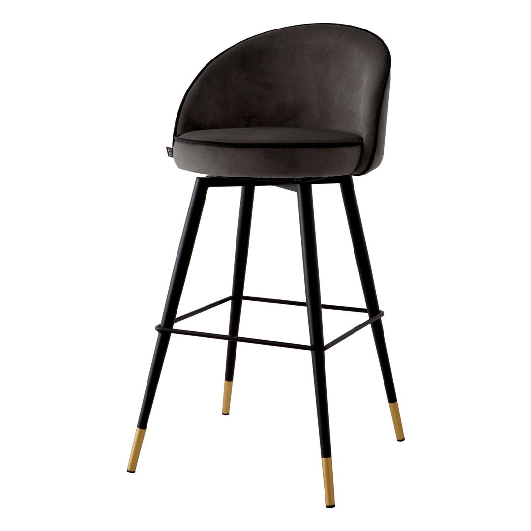 Bar Stool Cooper Set Of 2 Roche Dark Grey Velvet Furniture Eichholtz