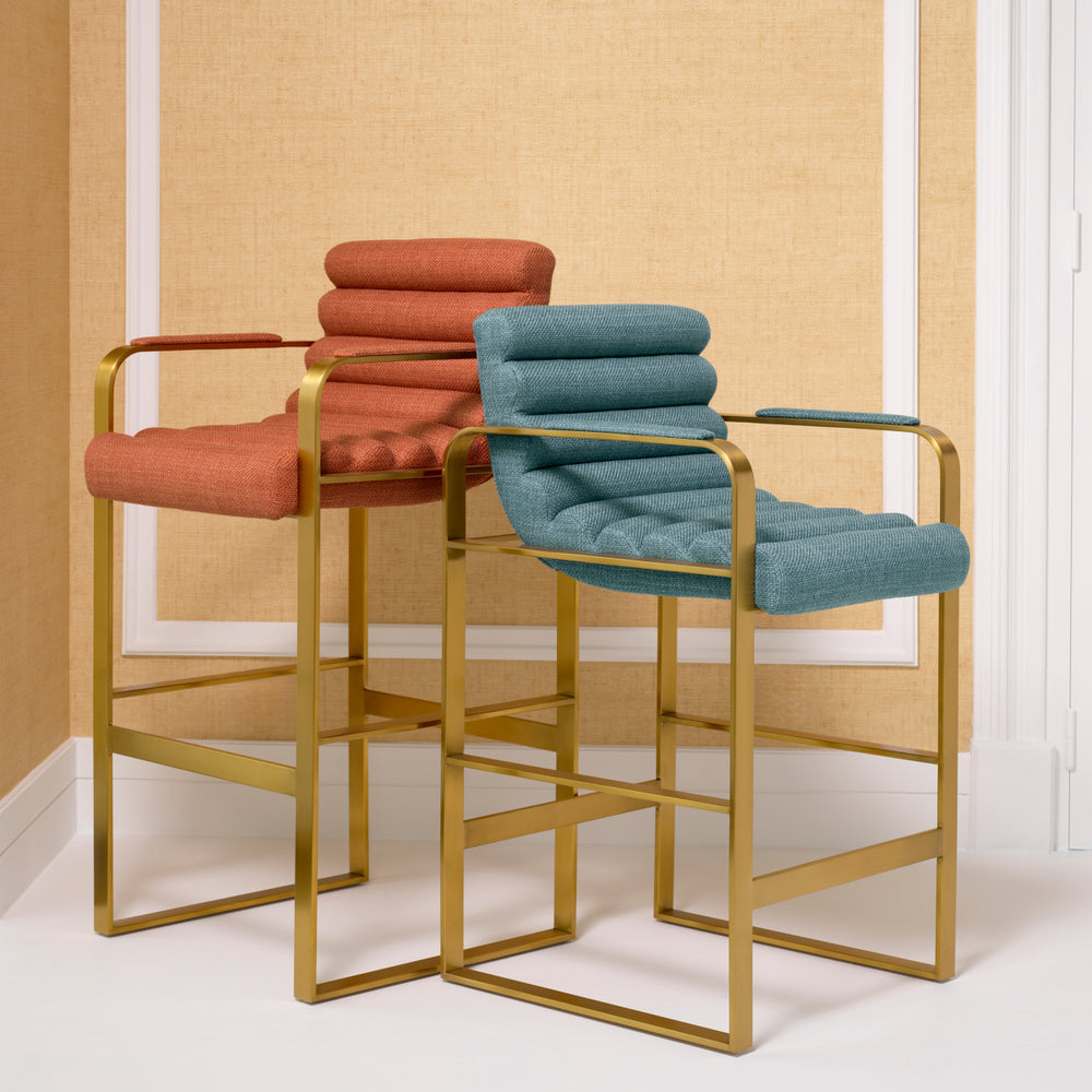 Counter Stool Olsen Brushed Brass Finish Scalea Blue Furniture Eichholtz