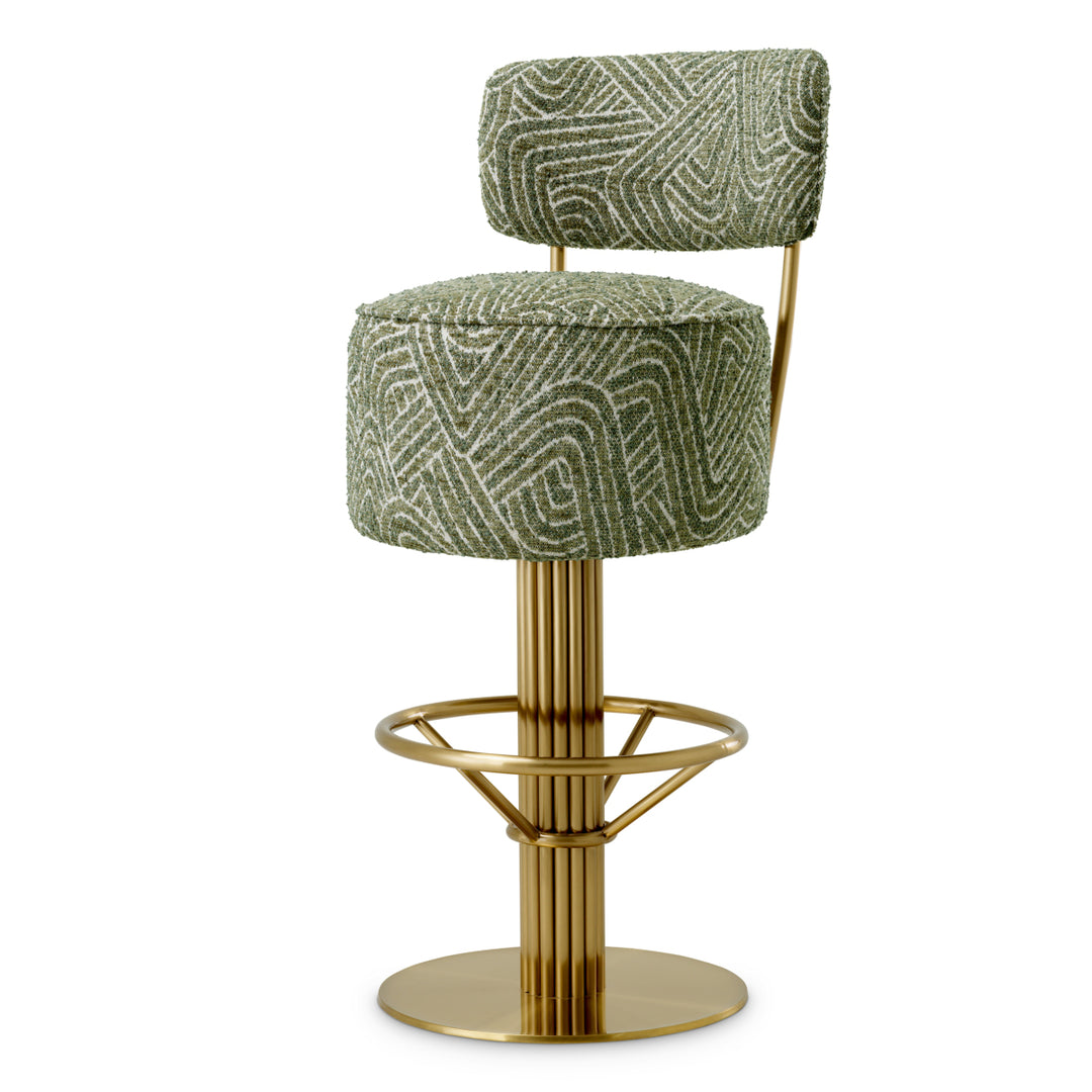 Bar Stool Carleton With Back Brushed Brass Finish Camari Green Swivel Base - Image 1