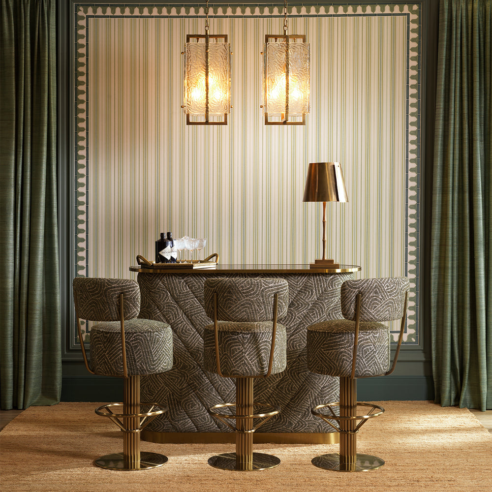 Bar Stool Carleton With Back Brushed Brass Finish Camari Green Swivel Base - Image 2