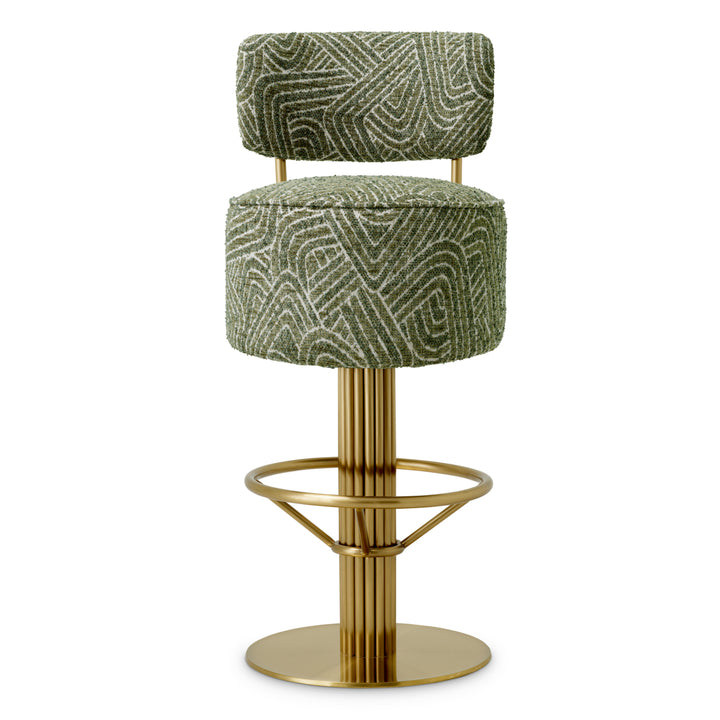 Bar Stool Carleton With Back Brushed Brass Finish Camari Green Swivel Base - Image 3