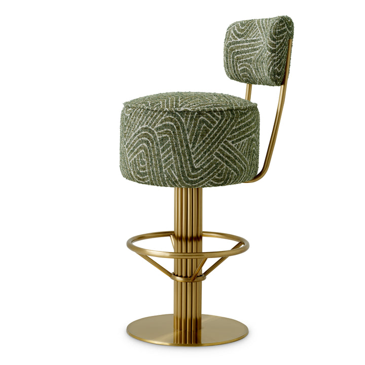 Bar Stool Carleton With Back Brushed Brass Finish Camari Green Swivel Base - Image 4