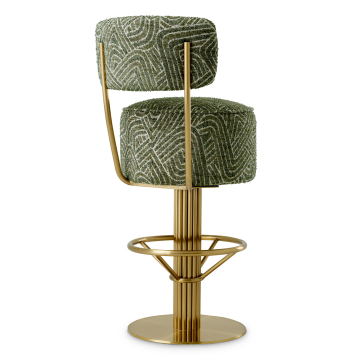 Bar Stool Carleton With Back Brushed Brass Finish Camari Green Swivel Base - Image 5