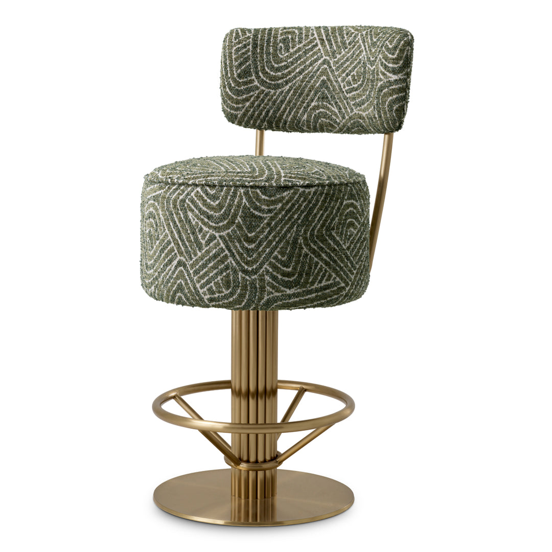 Bar Stool Carleton With Back Brushed Brass Finish Camari Green Swivel Base - Image 1