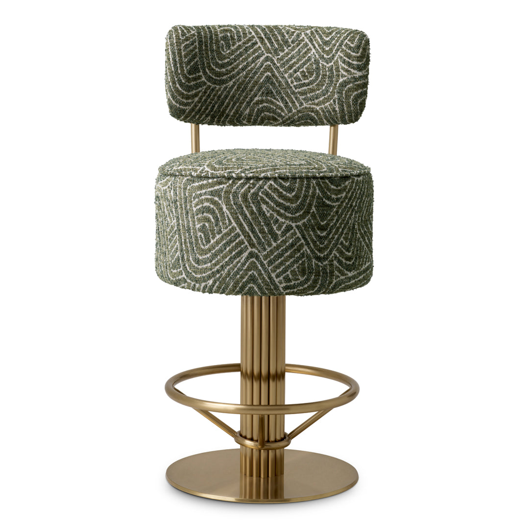 Bar Stool Carleton With Back Brushed Brass Finish Camari Green Swivel Base - Image 3