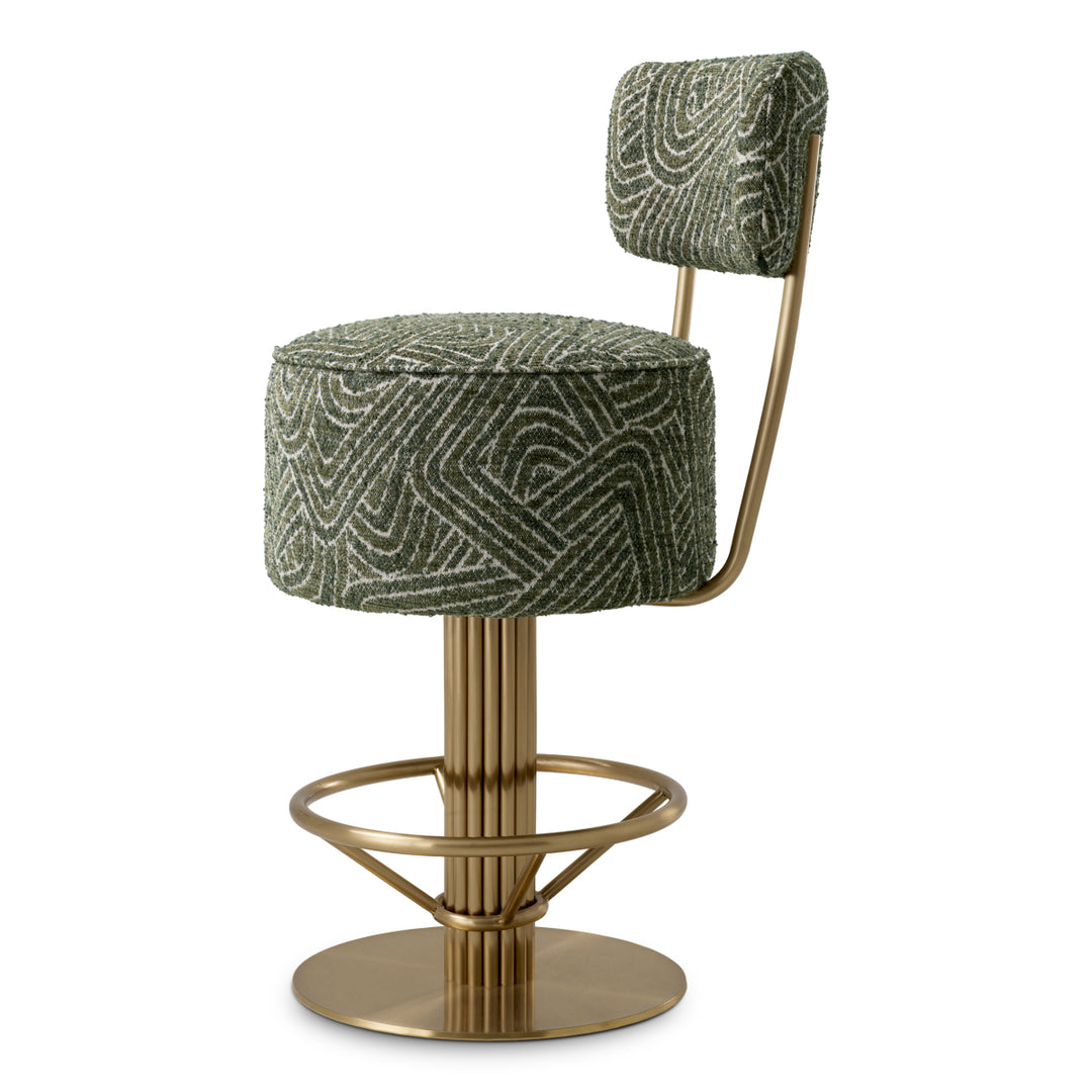 Bar Stool Carleton With Back Brushed Brass Finish Camari Green Swivel Base - Image 4