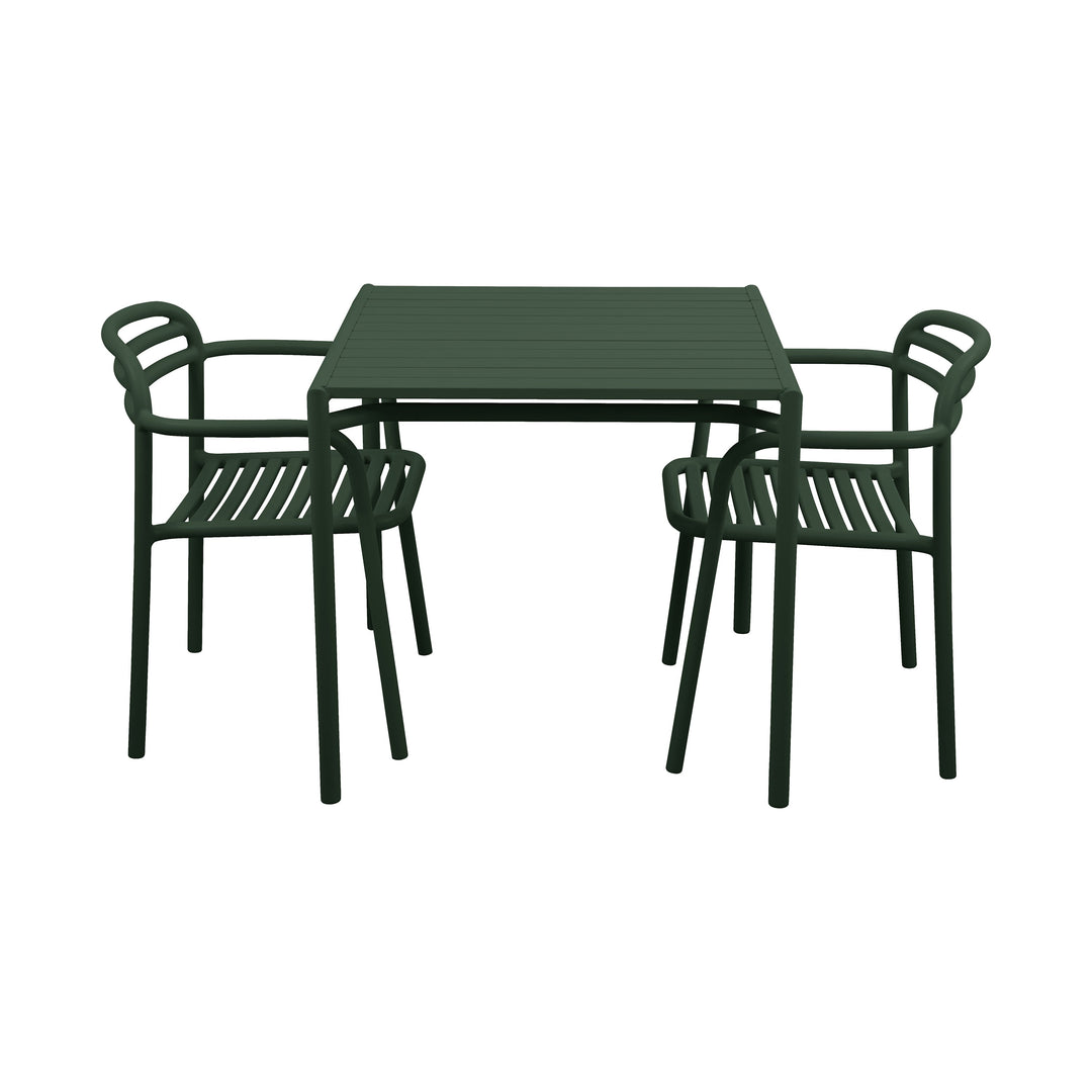 Bliss Outdoor Dining Table Set Outdoor Furniture Cane-line Dark Green Table with 2 Armchairs