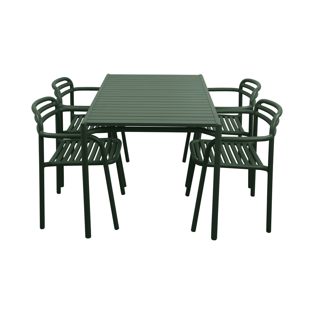 Bliss Outdoor Rectangular Dining Table Set Outdoor Furniture Cane-line Dark Green Table with 4 Armchairs