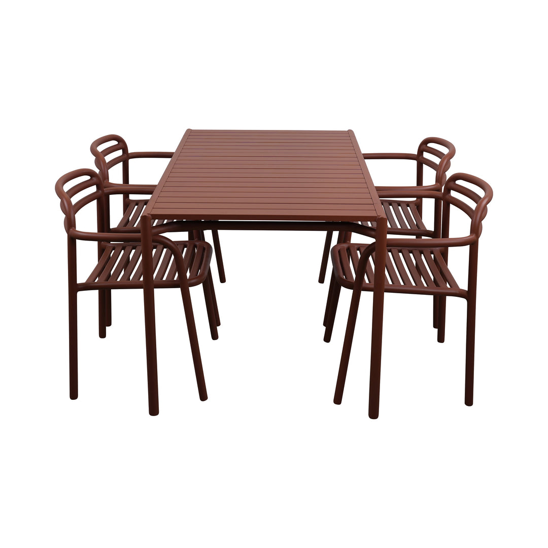 Bliss Outdoor Rectangular Dining Table Set Outdoor Furniture Cane-line Desert Red Table with 4 Armchairs