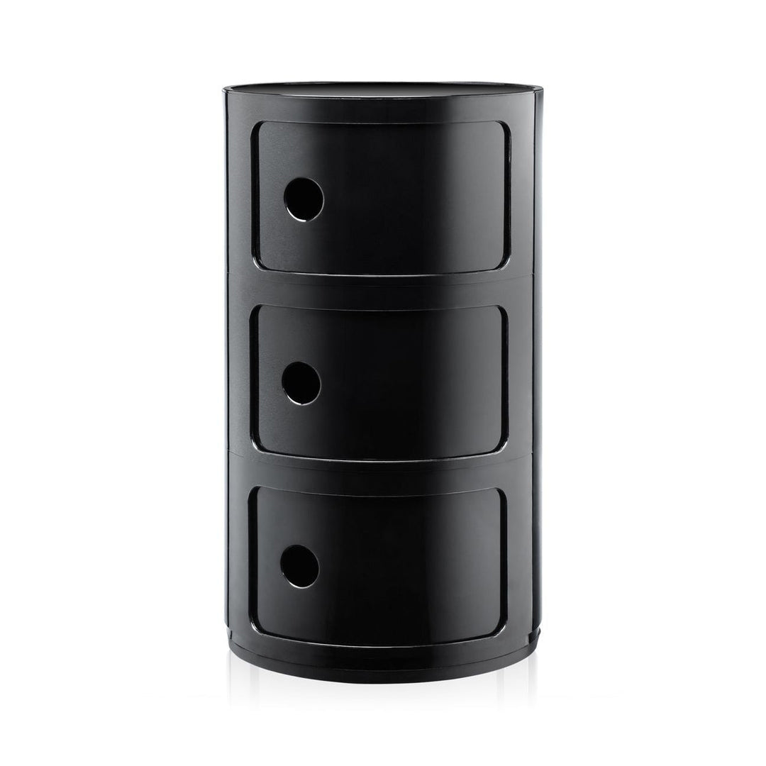 Componibili Round Storage Accent Tables Kartell Black Glossy 3 Elements: 12.6 in Dia x 23 in H