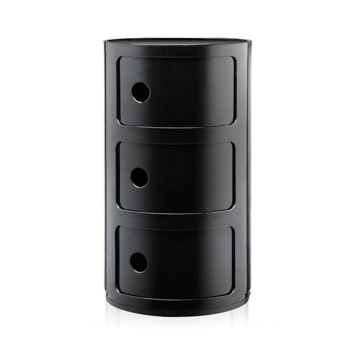 Componibili Round Storage Accent Tables Kartell Black Glossy 3 Elements: 12.6 in Dia x 23 in H