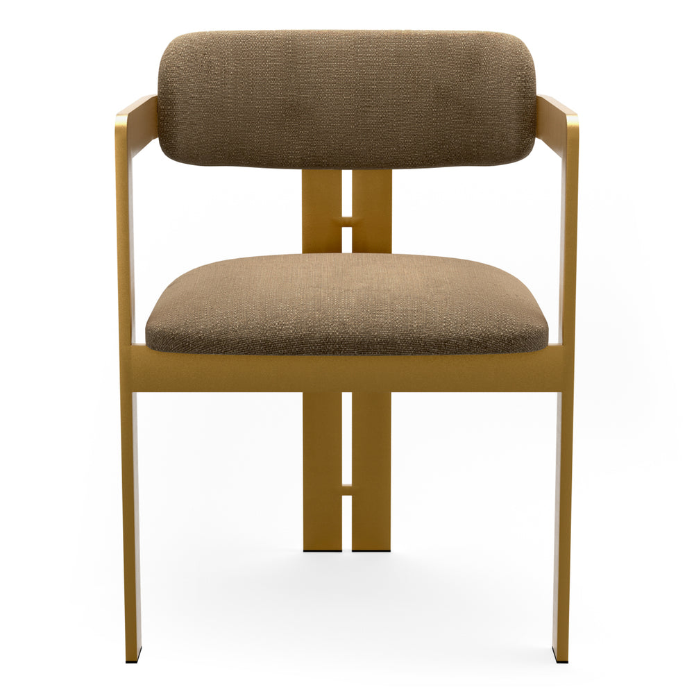 Dining Chair Donato Brushed Brass Finish Stratfort Brown Eichholtz