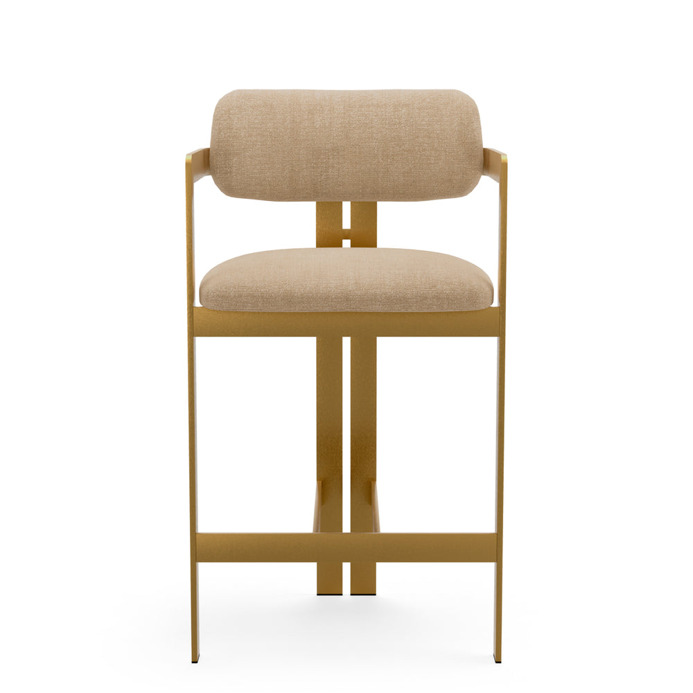 Counter Stool Donato Brushed Brass Finish Stratfort Sand Eichholtz