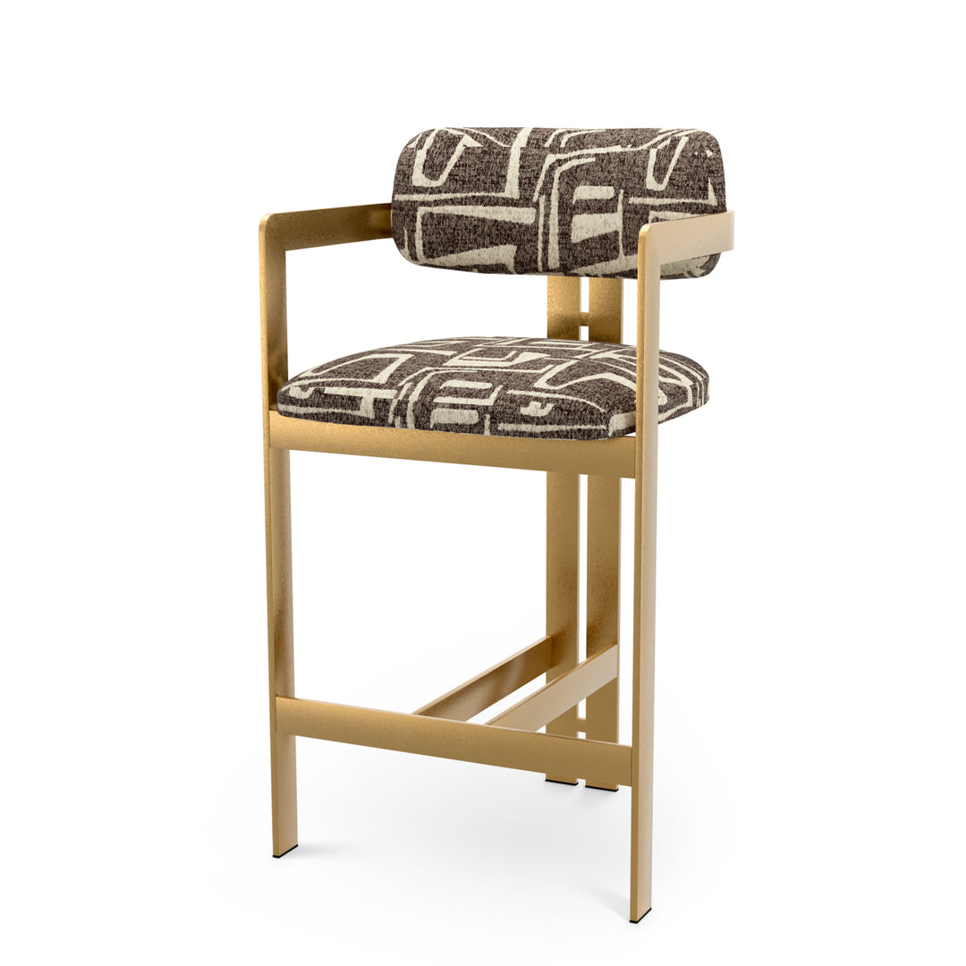 Counter Stool Donato Brushed Brass Finish Davenport Dark Brown Eichholtz