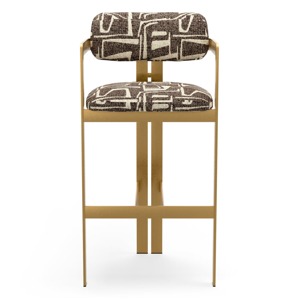 Bar Stool Donato Brushed Brass Finish Davenport Dark Brown Eichholtz