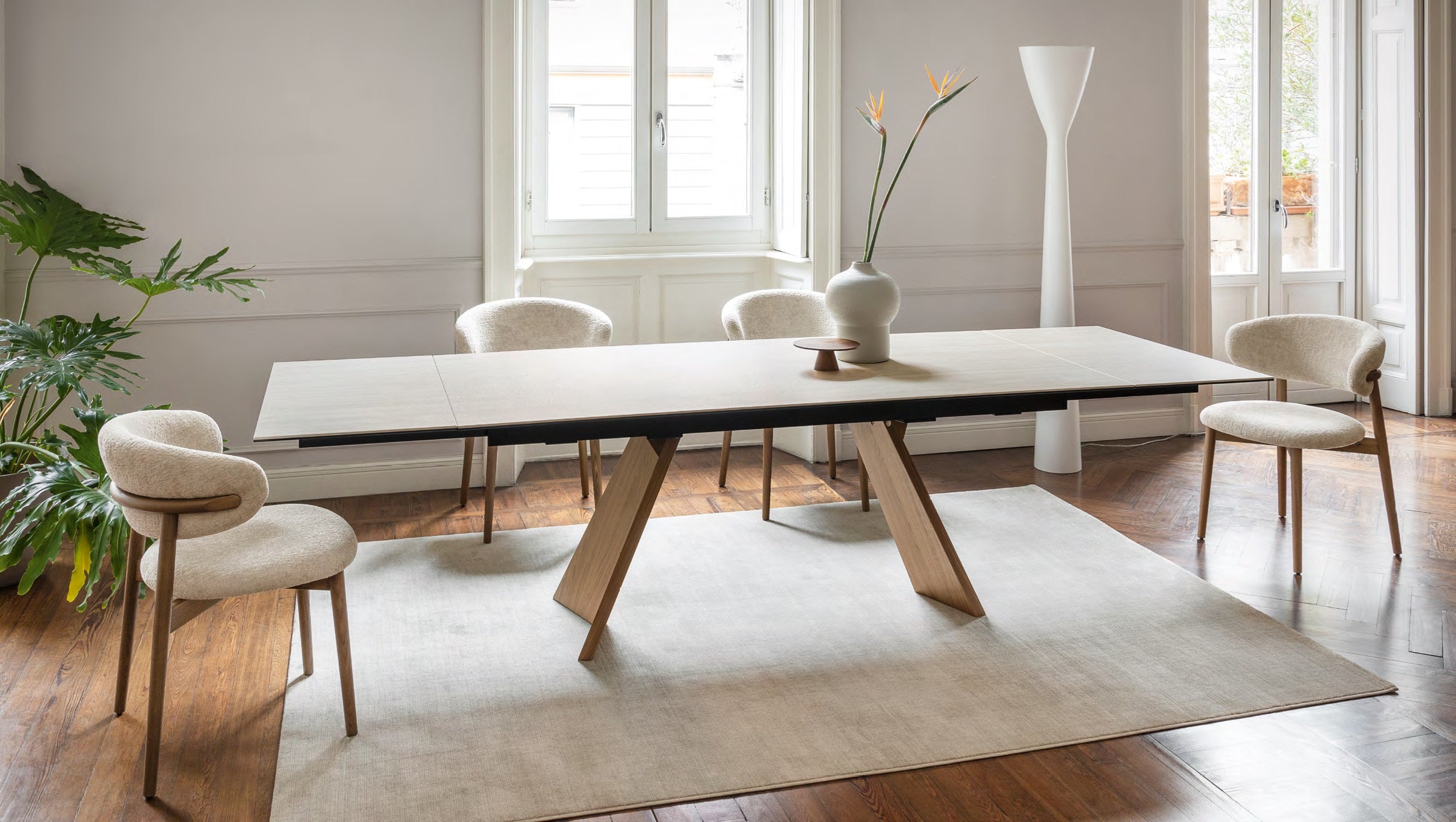 Icaro Dining Table Extendable Canaletto Walnut White Travertino