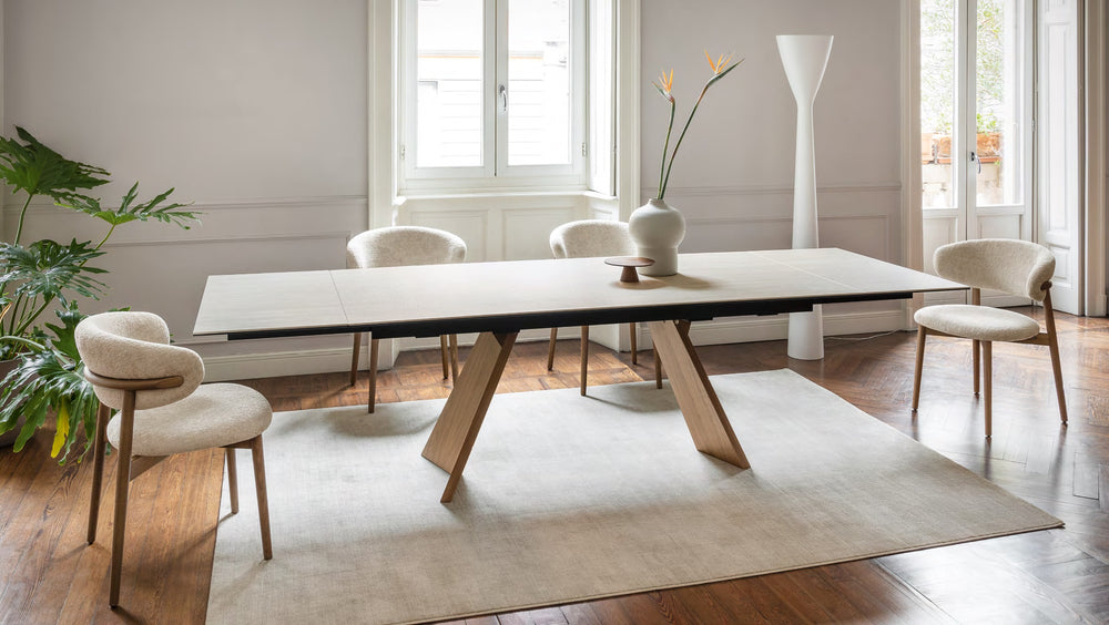 Icaro Dining Table Extendable Canaletto Walnut White Travertino Calligaris