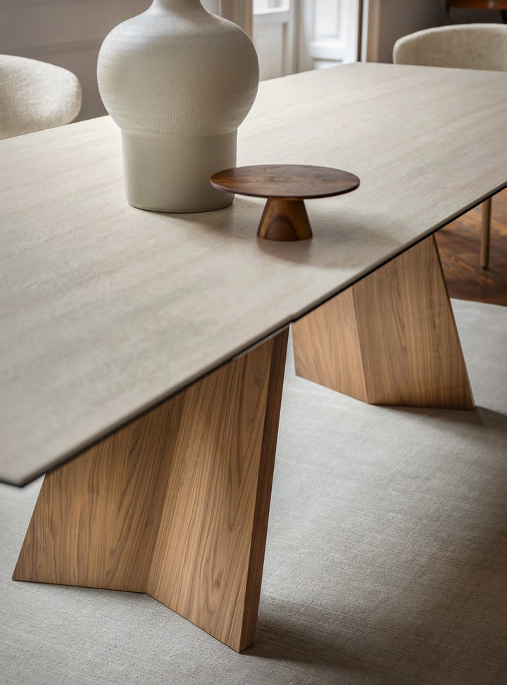 Icaro Dining Table Extendable Canaletto Walnut White Travertino Calligaris