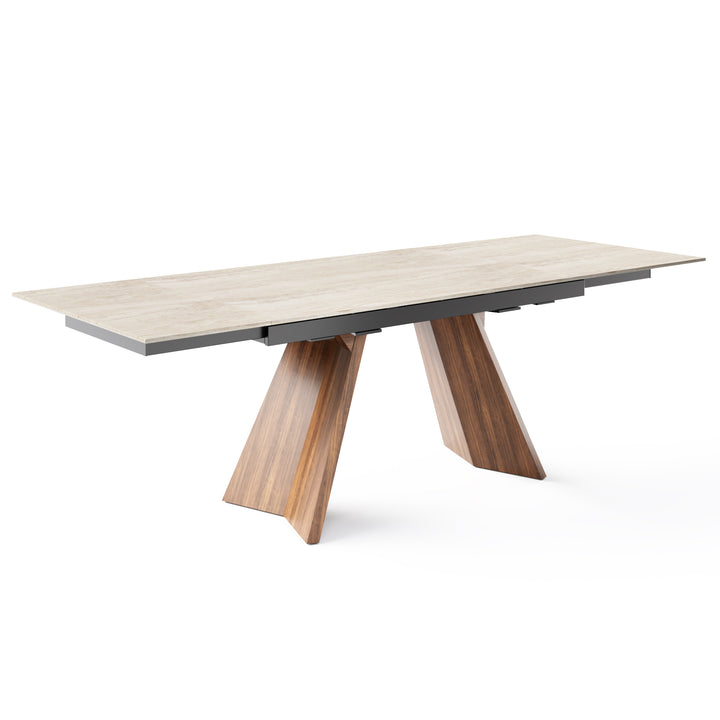 Icaro Dining Table Extendable Canaletto Walnut White Travertino Calligaris