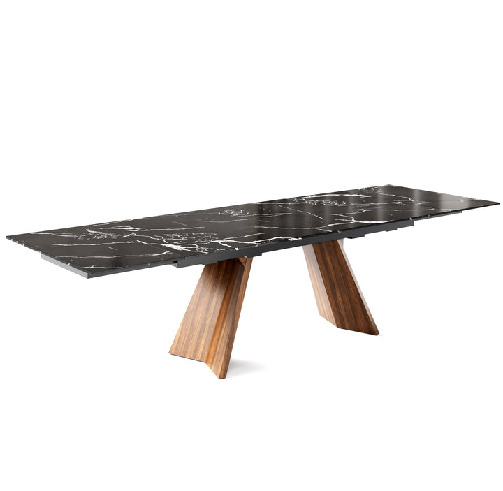 Icaro Dining Table Extendable Canaletto Walnut Black Statuary Marble Calligaris