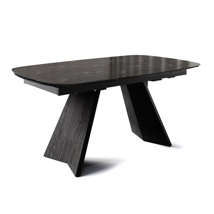 Icaro Dining Table Extendable Matt Black Calacatta Black Marble Calligaris