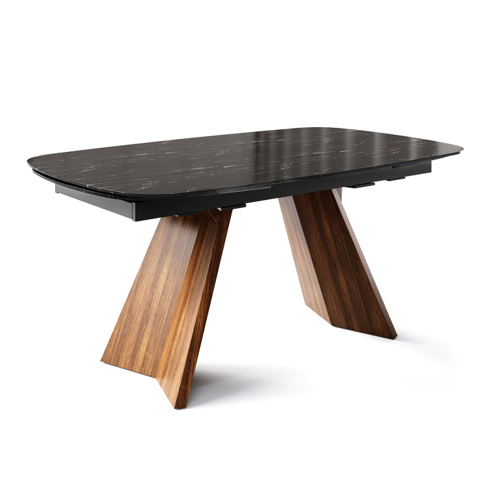 Icaro Dining Table Extendable Canaletto Walnut Calacatta Black Marble Calligaris