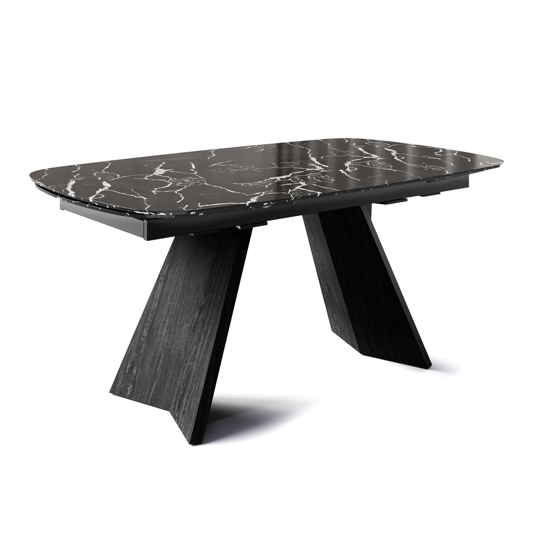 Icaro Dining Table Extendable Matt Black Black Statuary Marble Calligaris