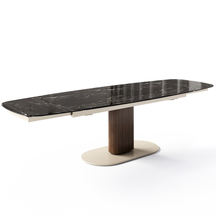 Cameo Dining Table Extendable Canaletto Walnut Matt Pearl Beige Calacatta Black Marble Calligaris
