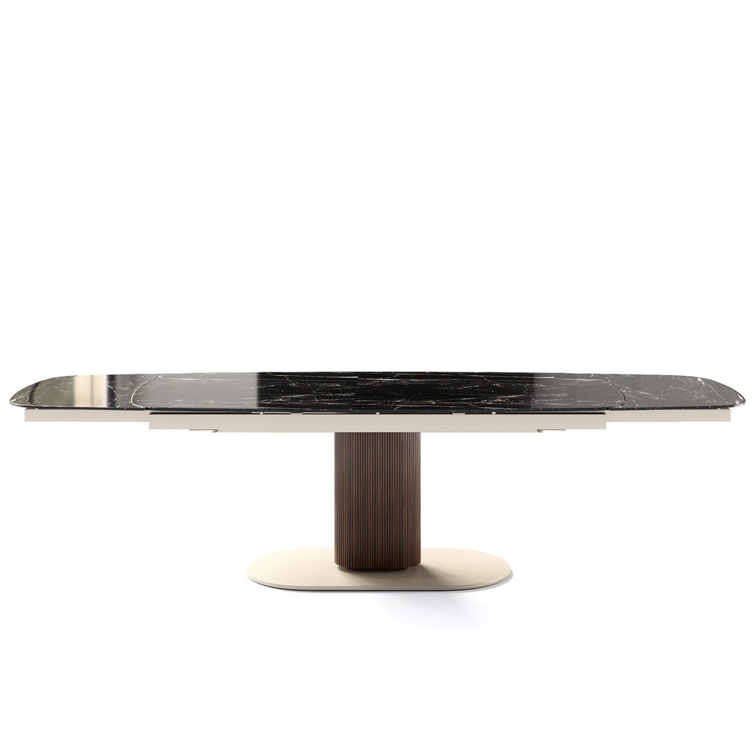 Cameo Dining Table Extendable Canaletto Walnut Matt Pearl Beige Calacatta Black Marble Calligaris