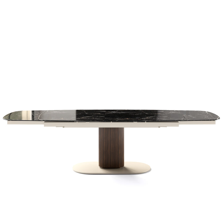 Cameo Dining Table Extendable Canaletto Walnut Matt Pearl Beige Calacatta Black Marble Calligaris