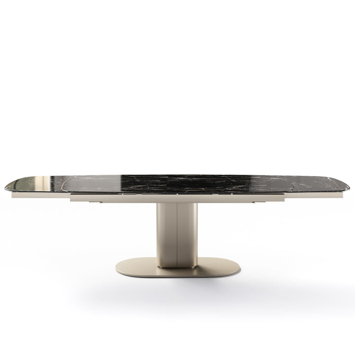 Cameo Dining Table Extendable Matt Pearl Beige Calacatta Black Marble Calligaris