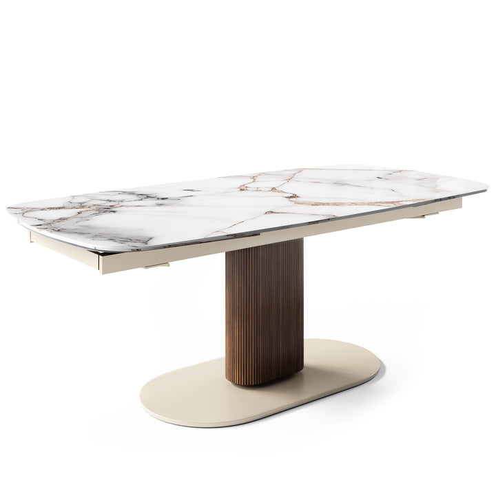 Cameo Dining Table Extendable Canaletto Walnut Matt Pearl Beige Calacatta Paonazzo Marble Calligaris