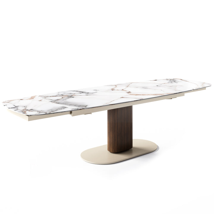 Cameo Dining Table Extendable Canaletto Walnut Matt Pearl Beige Calacatta Paonazzo Marble Calligaris