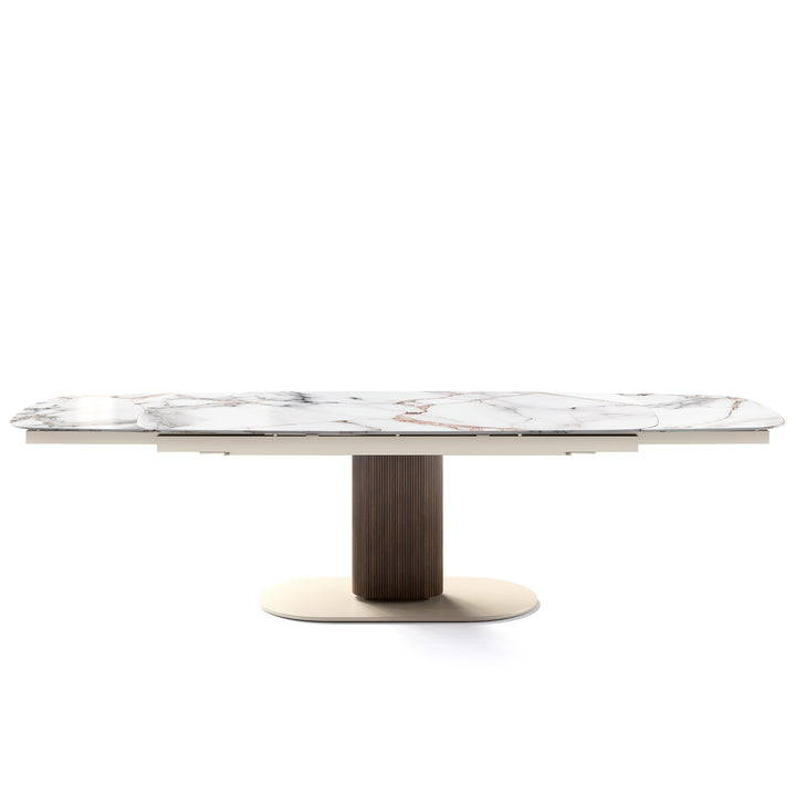 Cameo Dining Table Extendable Canaletto Walnut Matt Pearl Beige Calacatta Paonazzo Marble Calligaris