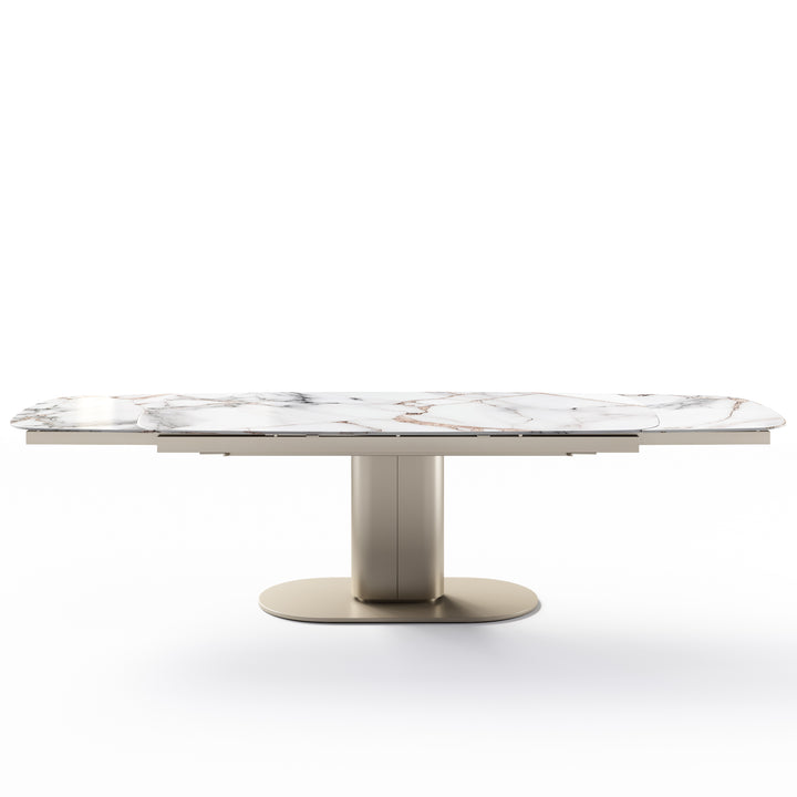 Cameo Dining Table Extendable Matt Pearl Beige Calacatta Paonazzo Marble Calligaris
