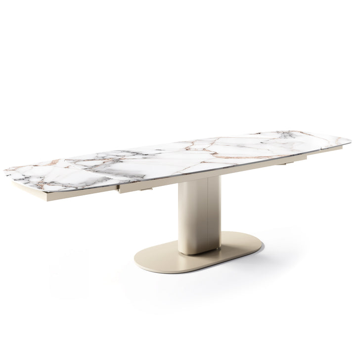 Cameo Dining Table Extendable Matt Pearl Beige Calacatta Paonazzo Marble Calligaris