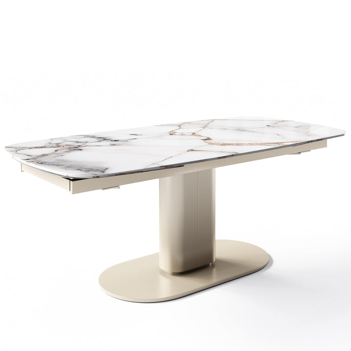 Cameo Dining Table Extendable Matt Pearl Beige Calacatta Paonazzo Marble Calligaris