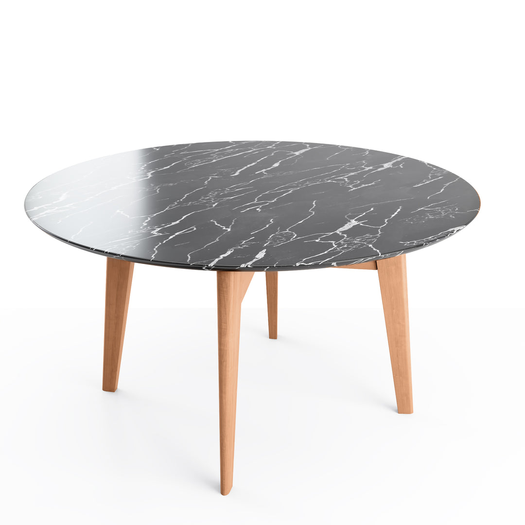 Abrey Dining Table with Marble Top in Walnut and Matt Black Finish Calligaris