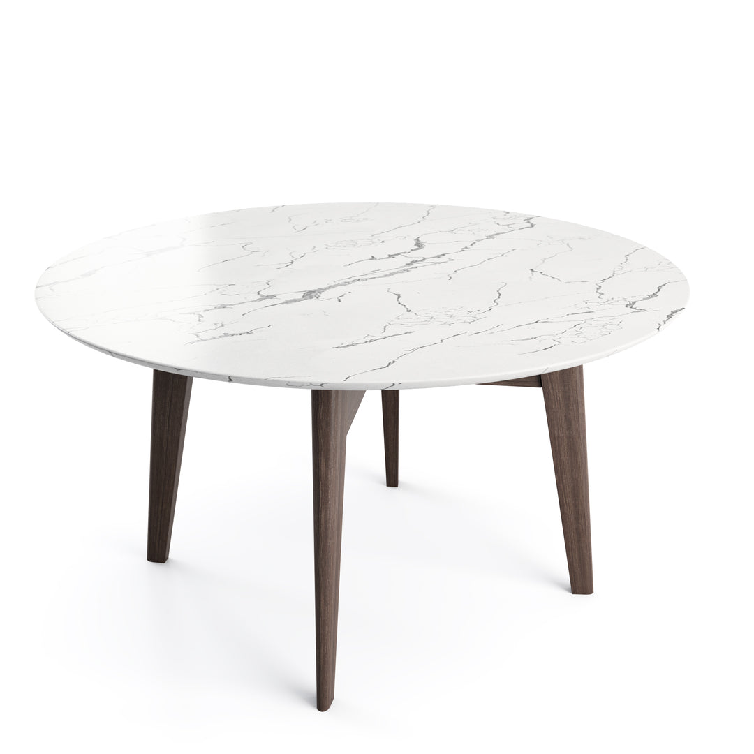 Abrey Dining Table with Marble Top in Walnut and Matt Black Finish Calligaris Silk White Smoke