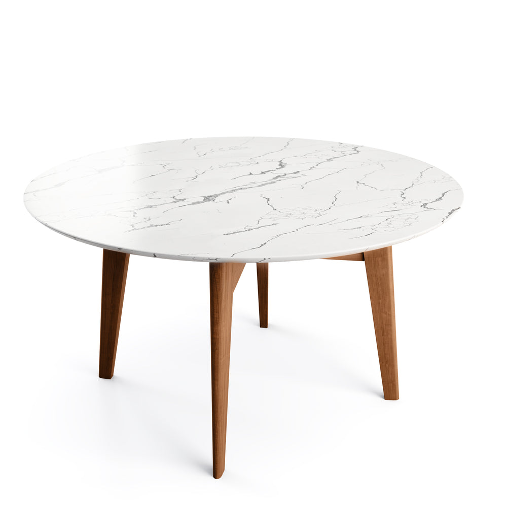 Abrey Dining Table with Marble Top in Walnut and Matt Black Finish Calligaris