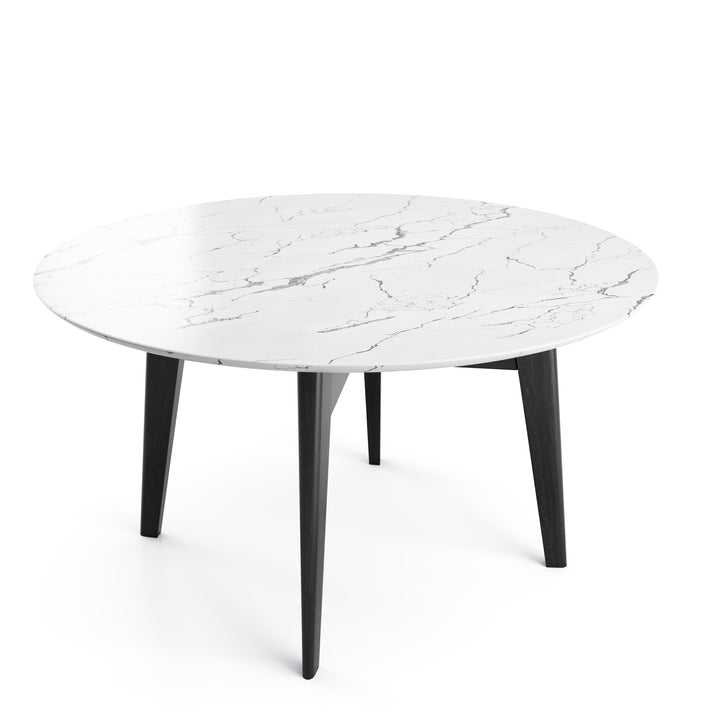 Abrey Dining Table with Marble Top in Walnut and Matt Black Finish Calligaris Silk White Matt Black